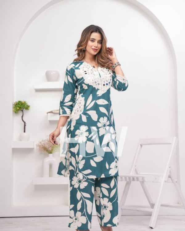 1 Kurti Pant Set with Mirror Work