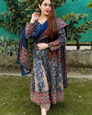 Blue Red Cotton Frock Dress