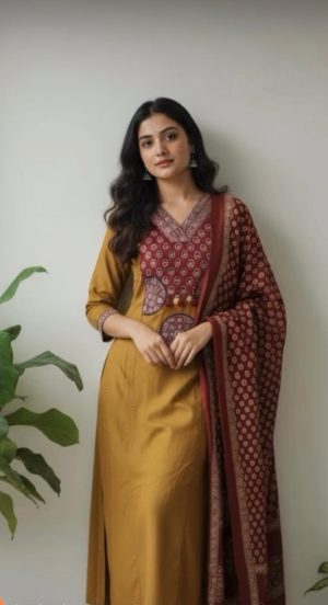 Rust A line Designer Dress